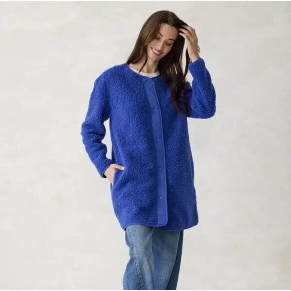 Vera Bradley Womens 3XL Cobalt Blue Sherpa Fleece Snap Front Long Cardigan Coat